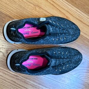 Skechers Elite Memory Foam Slip-On Sneakers Gray/Black Pink Insole- Size 9 👟✨